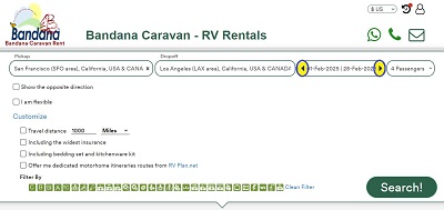 Campervans for rent in Los Angeles date flexibility