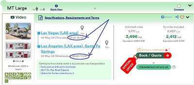 Los Angeles Motorhome rental time frame of pickup and_drop-off